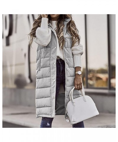 Long puffer Vest for Women Sleeveless Quilted Vest Winter Warm Hooded Outwear Long Vest Loose Quilted Down Jacket A-gray $9.7...