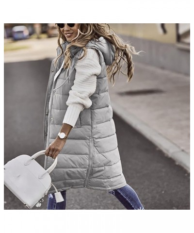 Long puffer Vest for Women Sleeveless Quilted Vest Winter Warm Hooded Outwear Long Vest Loose Quilted Down Jacket A-gray $9.7...