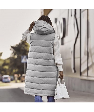 Long puffer Vest for Women Sleeveless Quilted Vest Winter Warm Hooded Outwear Long Vest Loose Quilted Down Jacket A-gray $9.7...