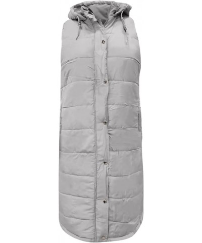 Long puffer Vest for Women Sleeveless Quilted Vest Winter Warm Hooded Outwear Long Vest Loose Quilted Down Jacket A-gray $9.7...