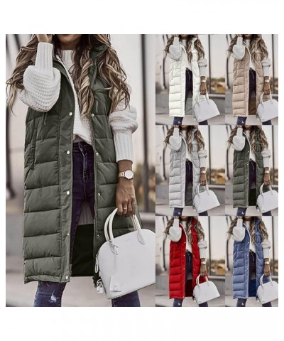 Long puffer Vest for Women Sleeveless Quilted Vest Winter Warm Hooded Outwear Long Vest Loose Quilted Down Jacket A-gray $9.7...