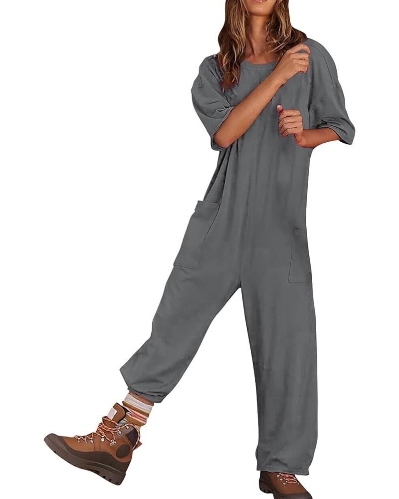 Rompers For Women,2024 Srping Summer Casual Wide Leg Jumpsuit Short Sleeve Crew Neck Oversized Baggy Overall B-gray $9.91 Ove...