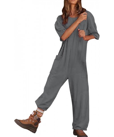 Rompers For Women,2024 Srping Summer Casual Wide Leg Jumpsuit Short Sleeve Crew Neck Oversized Baggy Overall B-gray $9.91 Ove...