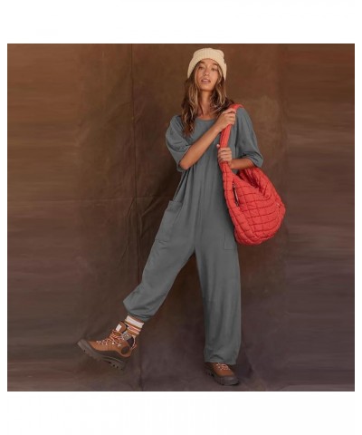 Rompers For Women,2024 Srping Summer Casual Wide Leg Jumpsuit Short Sleeve Crew Neck Oversized Baggy Overall B-gray $9.91 Ove...