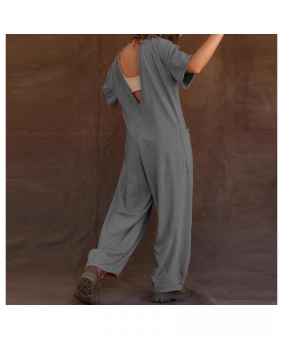 Rompers For Women,2024 Srping Summer Casual Wide Leg Jumpsuit Short Sleeve Crew Neck Oversized Baggy Overall B-gray $9.91 Ove...