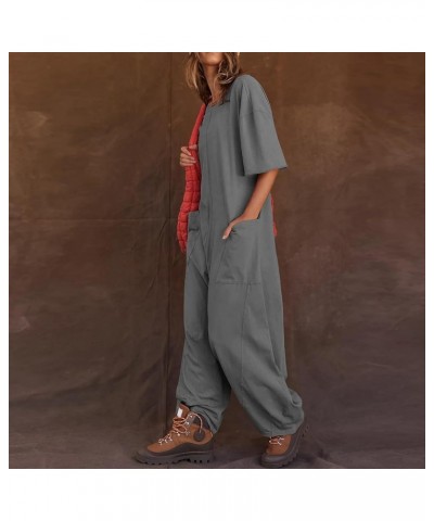 Rompers For Women,2024 Srping Summer Casual Wide Leg Jumpsuit Short Sleeve Crew Neck Oversized Baggy Overall B-gray $9.91 Ove...