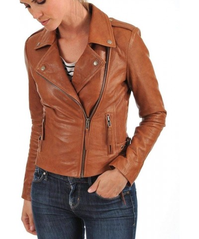 Lambskin Leather Moto Biker Jacket - Winter Wear Brown101fc $73.50 Coats