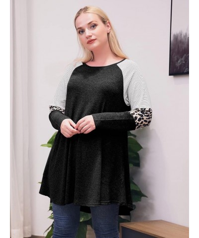 Swing Tunic Top for Women Plus Size Leopard Long Sleeve Shirt with Pocket C-black Heather $14.49 Tops