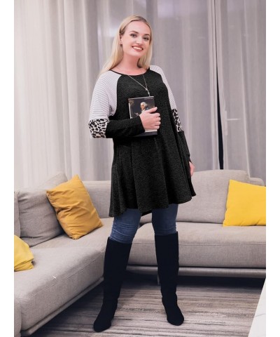 Swing Tunic Top for Women Plus Size Leopard Long Sleeve Shirt with Pocket C-black Heather $14.49 Tops