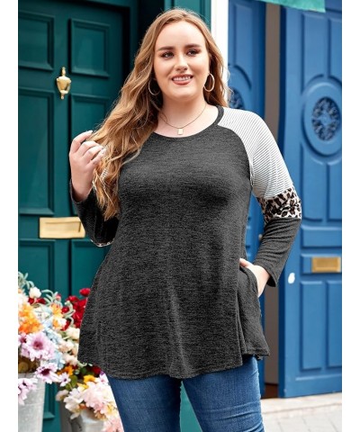 Swing Tunic Top for Women Plus Size Leopard Long Sleeve Shirt with Pocket C-black Heather $14.49 Tops