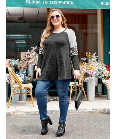 Swing Tunic Top for Women Plus Size Leopard Long Sleeve Shirt with Pocket C-black Heather $14.49 Tops