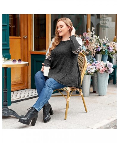 Swing Tunic Top for Women Plus Size Leopard Long Sleeve Shirt with Pocket C-black Heather $14.49 Tops