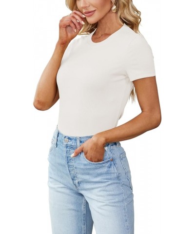 Women's Ribbed Knit Round Neck Short Sleeve Slim Fit Basic T-Shirt Tee Top White $14.99 T-Shirts