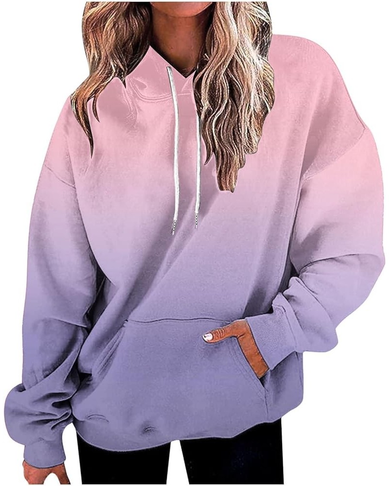 Women Oversized Hoodie Gradient Long Sleeve Pullover Tops Hooded Drawstring Plus Size Y2K Casual Fall Sweatshirts 15 Pink $10...