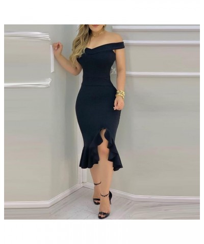 Womens Cocktail Dresses Summer Sexy Off The Shoulder Short Sleeve Bodycon Dresses Formal Elegant Wedding Guest Dress F Black ...