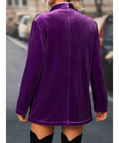 Velvet Blazer Jackets for Women Oversized Long Sleeve Open Front Lapel Casual Work Office Outfits Jacket with Pockets Purple ...