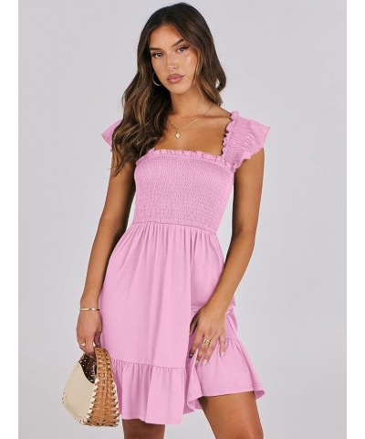 Womens Summer Casual Sleeveless Square Neck Smocked Ruffle Backless Boho Short Mini Dress Pink $15.64 Dresses