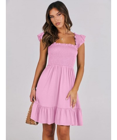 Womens Summer Casual Sleeveless Square Neck Smocked Ruffle Backless Boho Short Mini Dress Pink $15.64 Dresses