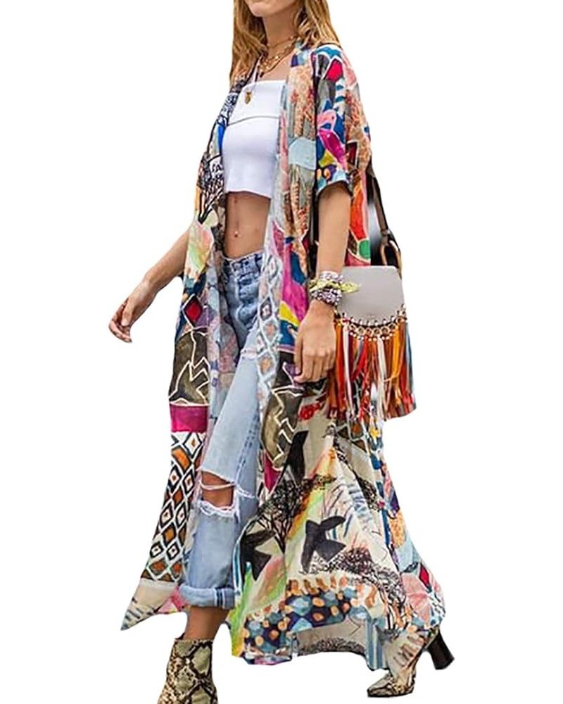 Bestyyou Women's Printed Kimono Cardigan with Tie Long Robe Dress Belted Bikini Swimsuit Cover Up Swimwear Printed 1 $16.42 S...