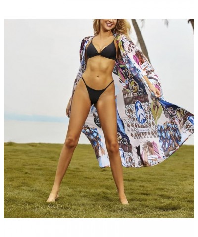 Bestyyou Women's Printed Kimono Cardigan with Tie Long Robe Dress Belted Bikini Swimsuit Cover Up Swimwear Printed 1 $16.42 S...