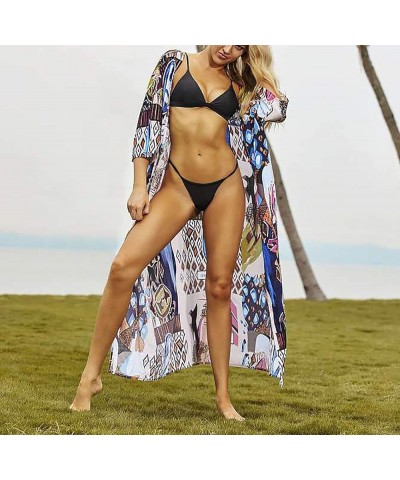 Bestyyou Women's Printed Kimono Cardigan with Tie Long Robe Dress Belted Bikini Swimsuit Cover Up Swimwear Printed 1 $16.42 S...