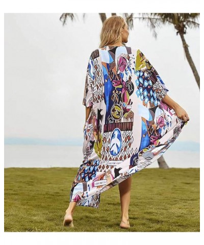 Bestyyou Women's Printed Kimono Cardigan with Tie Long Robe Dress Belted Bikini Swimsuit Cover Up Swimwear Printed 1 $16.42 S...