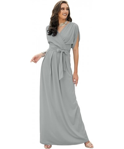 Formal Short Sleeve Cocktail Flowy V-Neck Gown Gray / Grey $28.97 Dresses