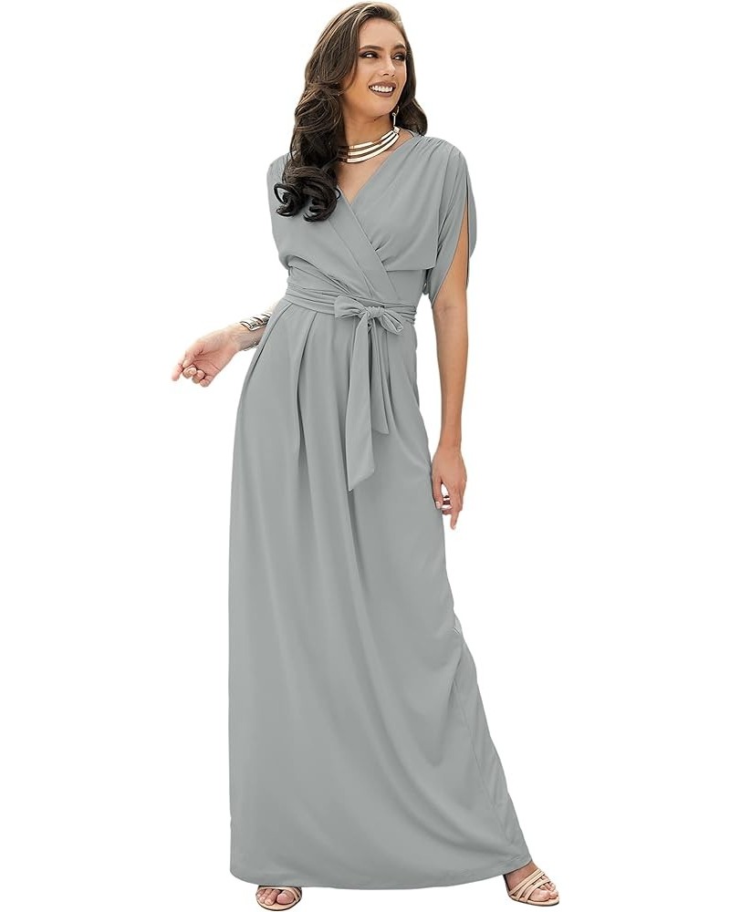 Formal Short Sleeve Cocktail Flowy V-Neck Gown Gray / Grey $28.97 Dresses