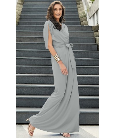 Formal Short Sleeve Cocktail Flowy V-Neck Gown Gray / Grey $28.97 Dresses