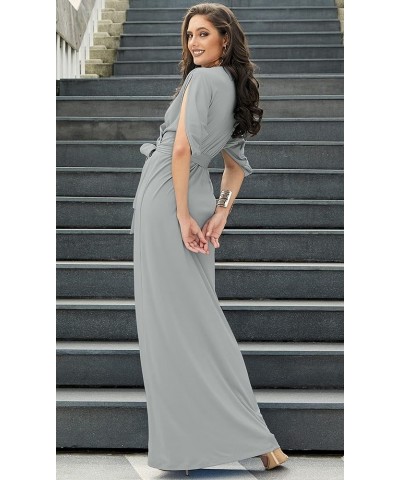 Formal Short Sleeve Cocktail Flowy V-Neck Gown Gray / Grey $28.97 Dresses