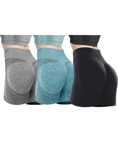 3 Piece 3.6" Womens Butt Lifting Shorts,High Waist Seamless Scrunch,Biking Yoga Running Gym Workout shourt Black Grey Green $...