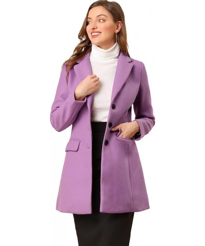 Women's Notched Lapel Single Breasted Outwear Winter Coat Light Purple $41.50 Coats
