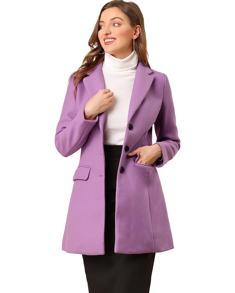 Women's Notched Lapel Single Breasted Outwear Winter Coat Light Purple $41.50 Coats