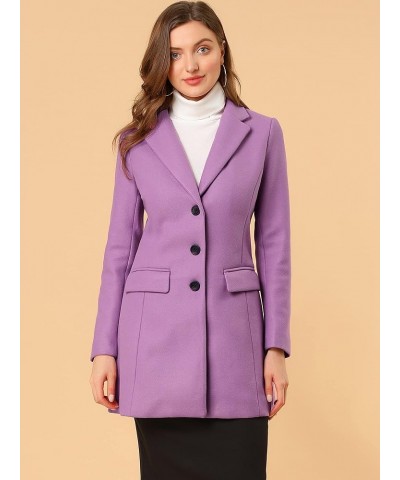 Women's Notched Lapel Single Breasted Outwear Winter Coat Light Purple $41.50 Coats