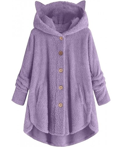 Cat Ear Hoodie Jacket for Women 2023 Casual Long Sleeve Solid Colored Womens Sherpa Cat Hooded jacket 06-light Purple $16.19 ...