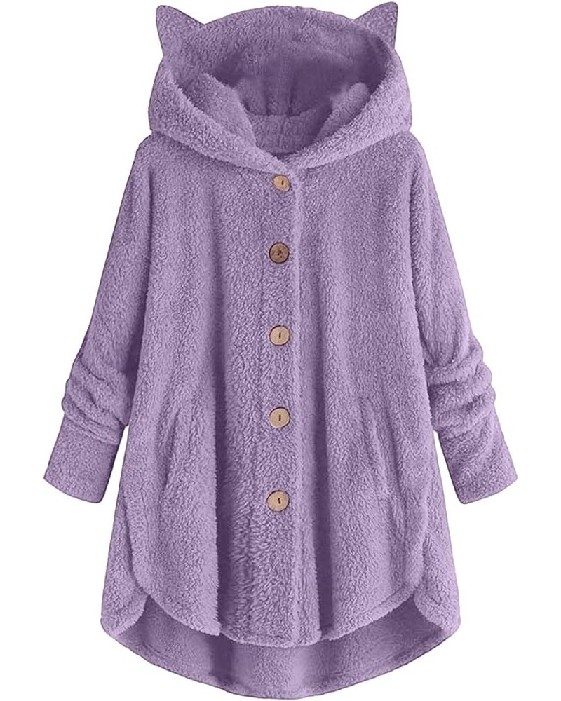 Cat Ear Hoodie Jacket for Women 2023 Casual Long Sleeve Solid Colored Womens Sherpa Cat Hooded jacket 06-light Purple $16.19 ...