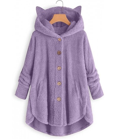 Cat Ear Hoodie Jacket for Women 2023 Casual Long Sleeve Solid Colored Womens Sherpa Cat Hooded jacket 06-light Purple $16.19 ...