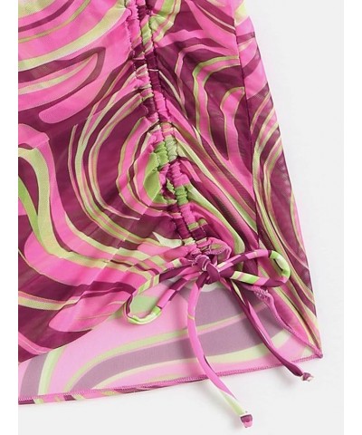 Women's 3packs Allover Print Bikini Set and Drawstring Side Cover Up Skirt C Pink $13.12 Swimsuits