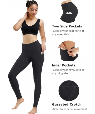 2 Pack High Waist Yoga Pants, Pocket Yoga Pants Tummy Control Workout Running 4 Way Stretch Yoga Leggings Fleece Leggings Bla...