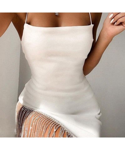 Womens Sexy 2 Piece Outfits Sleeveless Crop Top Feather Tassels Bodycon Mini Dress Outfits Clubwear Three White $21.00 Dresses