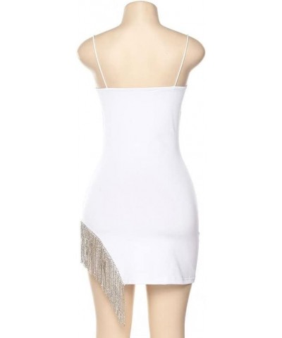 Womens Sexy 2 Piece Outfits Sleeveless Crop Top Feather Tassels Bodycon Mini Dress Outfits Clubwear Three White $21.00 Dresses