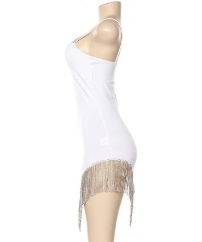 Womens Sexy 2 Piece Outfits Sleeveless Crop Top Feather Tassels Bodycon Mini Dress Outfits Clubwear Three White $21.00 Dresses