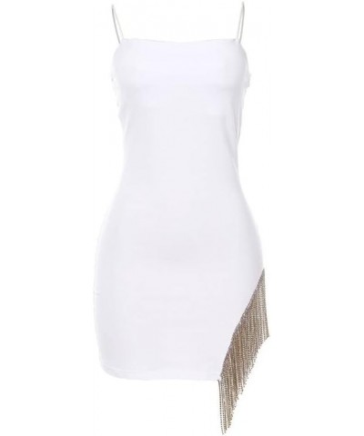 Womens Sexy 2 Piece Outfits Sleeveless Crop Top Feather Tassels Bodycon Mini Dress Outfits Clubwear Three White $21.00 Dresses