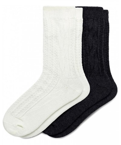 Women's Crew Length Boot Socks, 2 Pair Pack Ivory/Black - Cable Ribbed $8.61 Socks