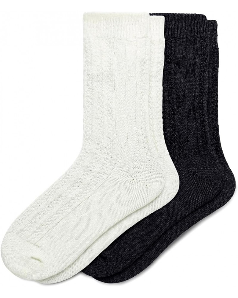 Women's Crew Length Boot Socks, 2 Pair Pack Ivory/Black - Cable Ribbed $8.61 Socks