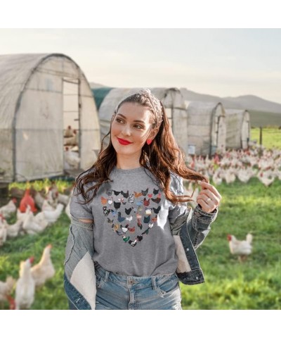 Chicken Shirt Women Funny Chicken Lovers T Shirt Egg Dealer Tee Tops Farm Country Graphic Short Sleeve Tee Grey $12.87 T-Shirts