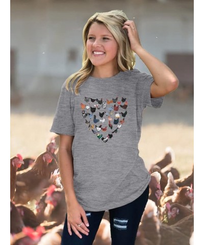 Chicken Shirt Women Funny Chicken Lovers T Shirt Egg Dealer Tee Tops Farm Country Graphic Short Sleeve Tee Grey $12.87 T-Shirts