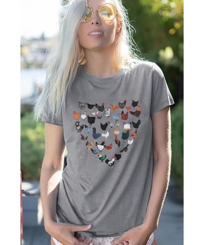 Chicken Shirt Women Funny Chicken Lovers T Shirt Egg Dealer Tee Tops Farm Country Graphic Short Sleeve Tee Grey $12.87 T-Shirts