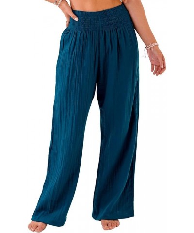 Flowy Wide Leg Cotton Pants Pants for Women Perfect for Beach & Lounge Deep Teal $11.07 Sleep & Lounge