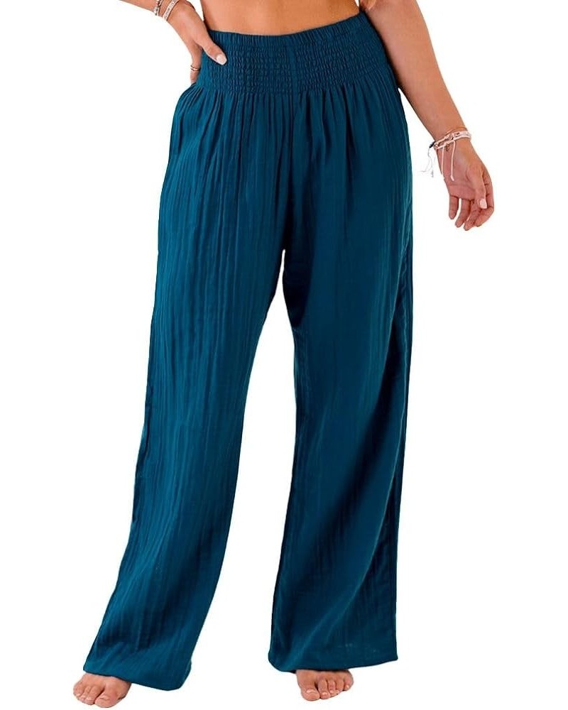 Flowy Wide Leg Cotton Pants Pants for Women Perfect for Beach & Lounge Deep Teal $11.07 Sleep & Lounge